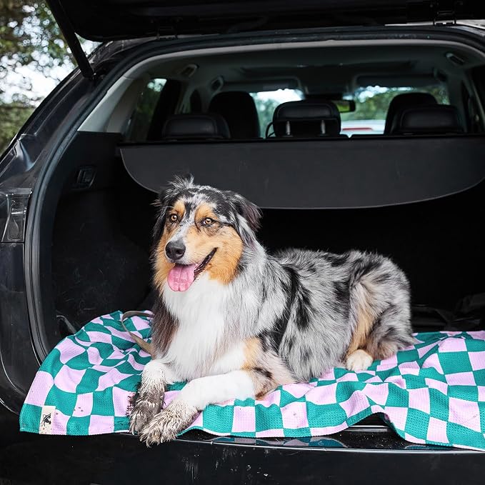 Dock & Bay Pet Towel - Super Absorbent & Quick Drying Dog Towels with Bag - 100% Recycled - Check Mutt, Medium (90x50cm, 35x19)