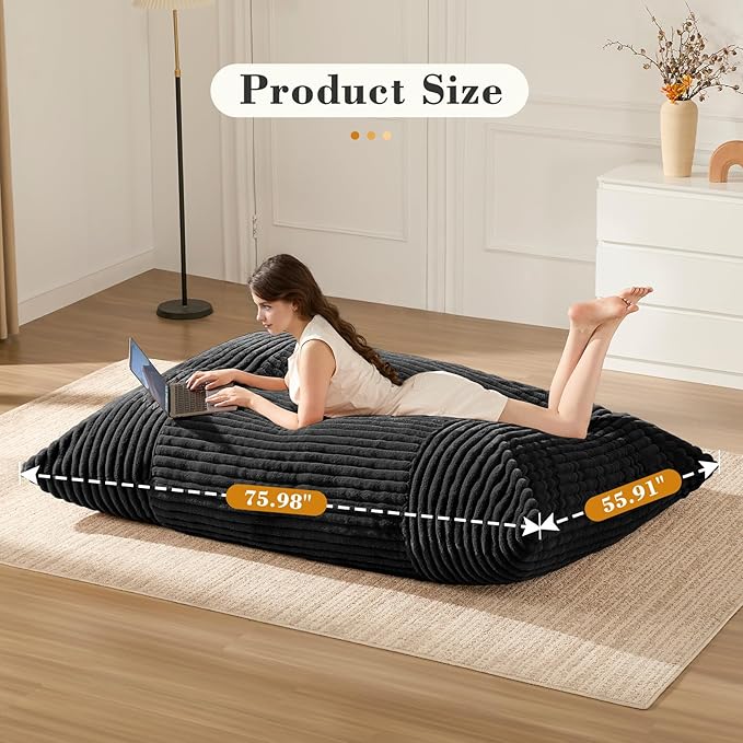 3-in-1 Giant Bean Bag Chair for Adults & Kid, Convertible Floor Sofa to Mattress
