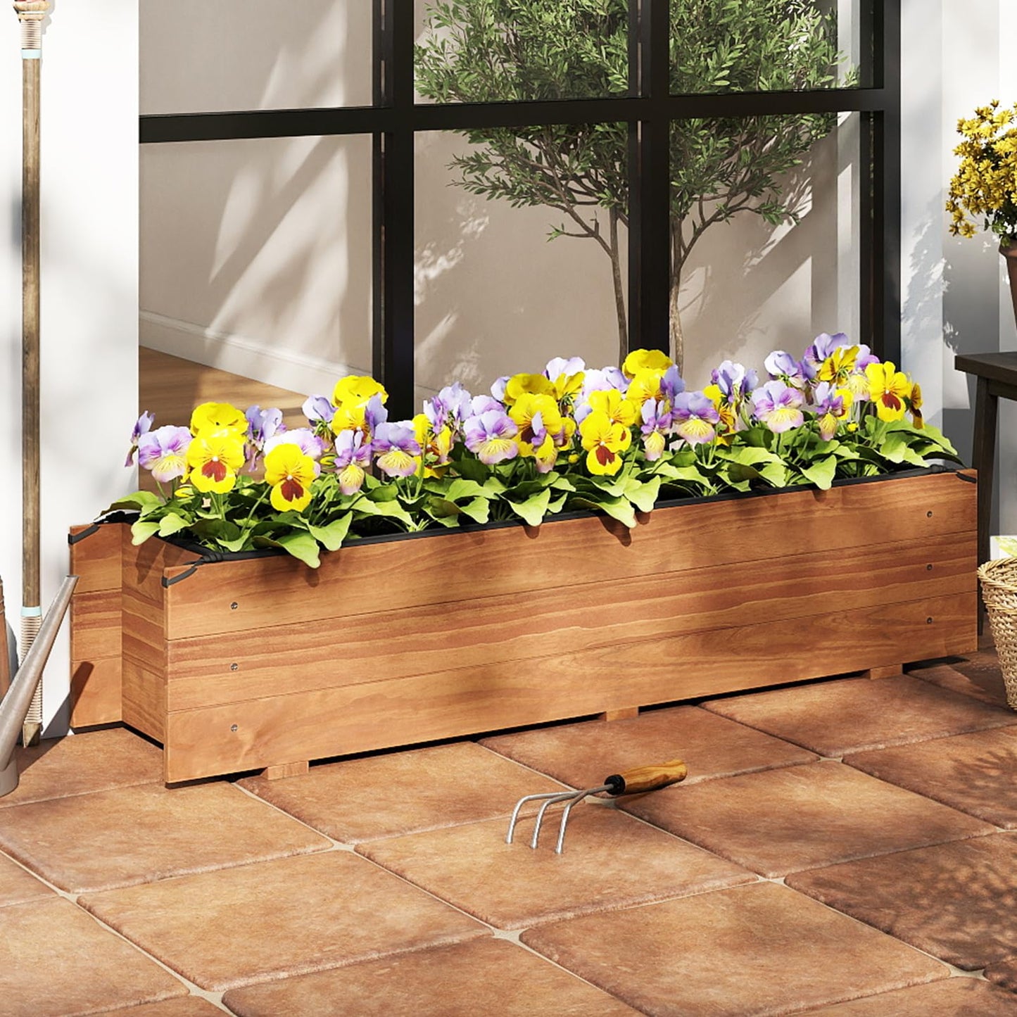 S AFSTAR Raised Garden Bed, 44" x 11" x 10" Wood Rectangle Planter Box with Drainage Holes, Water-Resistant Paint, Decorative Window Box, Outdoor Garden Bed for Fruit Vegetable Flower Herb, Orange