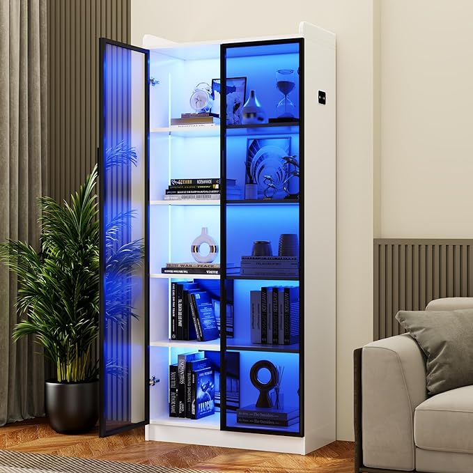 Dystler Display Cabinet with Doors and Adjustable Shelves, 5 Tier Display Case