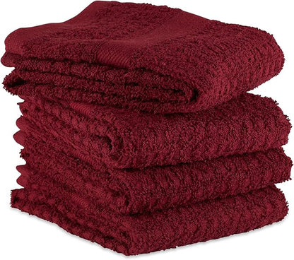DII Basic Terry Collection Waffle Dishtowel Set, Solid Wine, 4 Piece