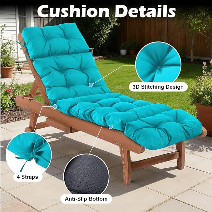Chaise Lounge Cushions Outdoor, Waterproof & Fade Resistant Patio Lounge Chair