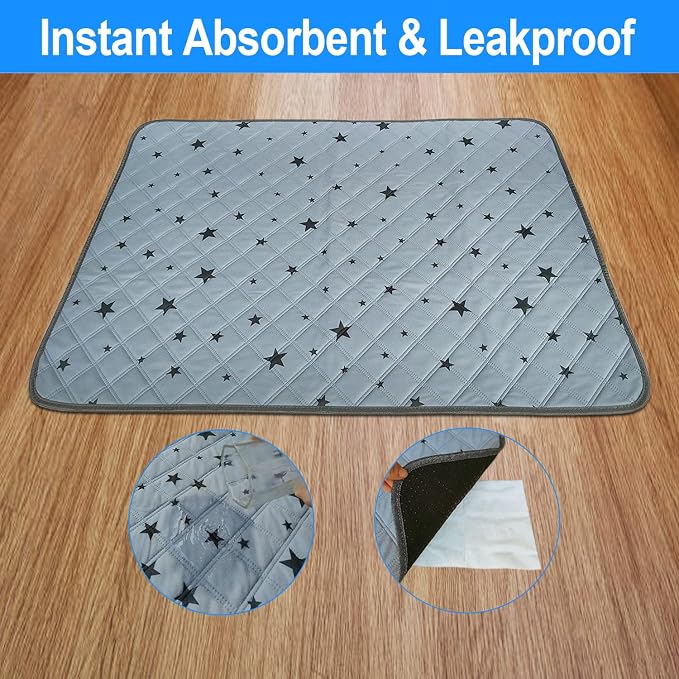 RIOUSSI Washable Pee Pads for Dogs, Reusable, Absorbent, Leakproof, Non Slip Pet Puppy Pads for Potty Training. Gray Stars, 72x72 Inch(1pack)