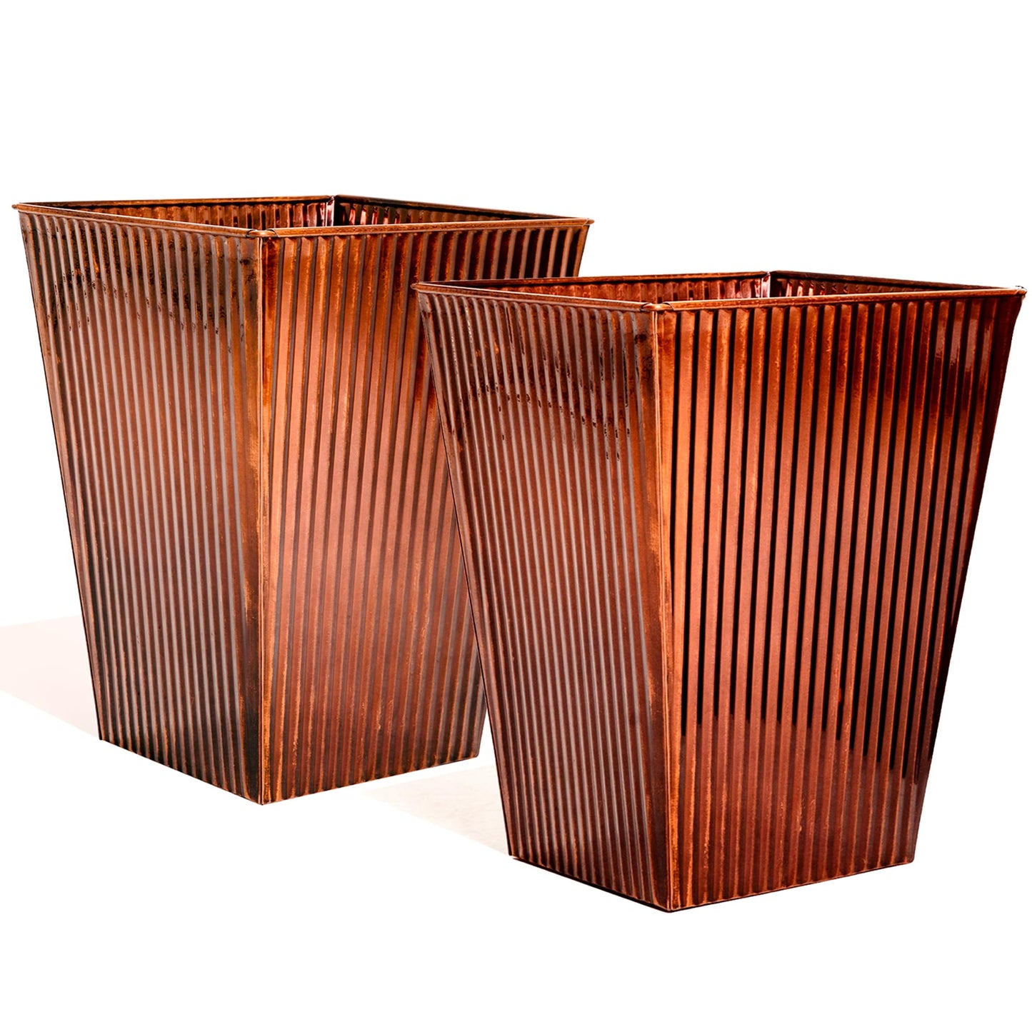 Ultiteque18 H x13 Dia Large Copper Metal Planter Set of 2, Tall Square Tapered Steel Flower pots for Indoor Plants, Indoor Plant Pots Lightweight for Apartment Office, Planter Pots with Drainage&Plug