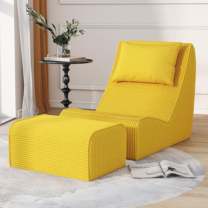 Giant Bean Bag Chair for Adults, Corduroy Chaise Lounge