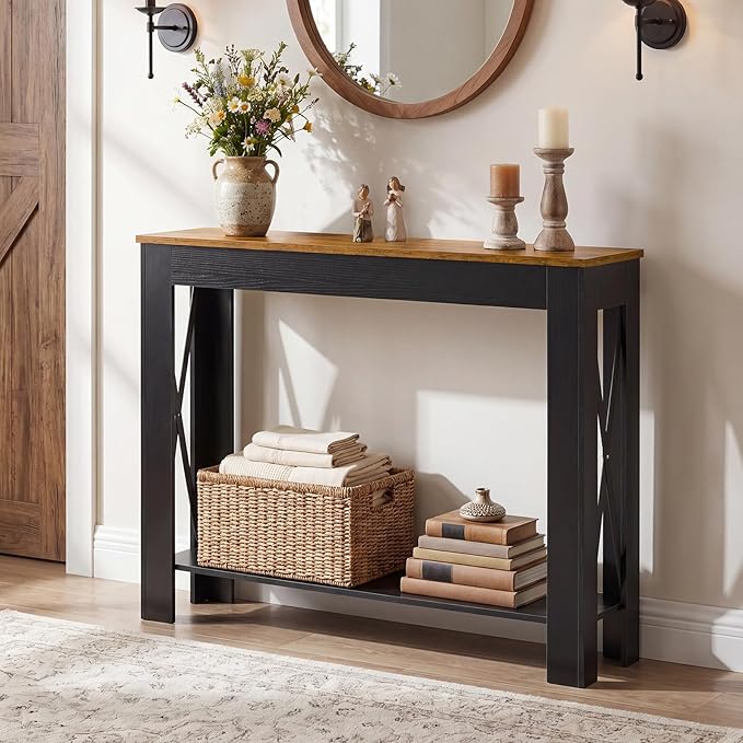 YATINEY Farmhouse Console Table, 39.4'' Small Narrow Entryway Table, Wood Couch