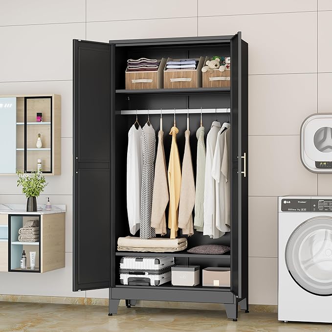 erosoei 71 "Metal Armoire Wardrobe Closet, Steel Clothing Storage Cabinet