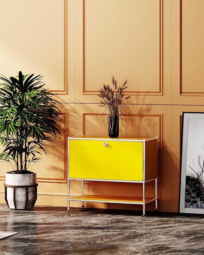 Metal Sidetable with Flap Door, 27.5" Height