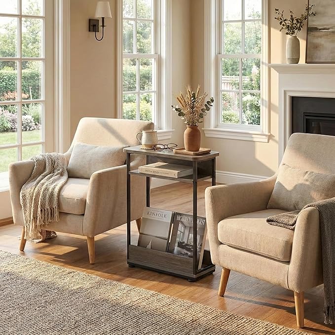 Narrow Side Table, 3-Tier Slim End Table