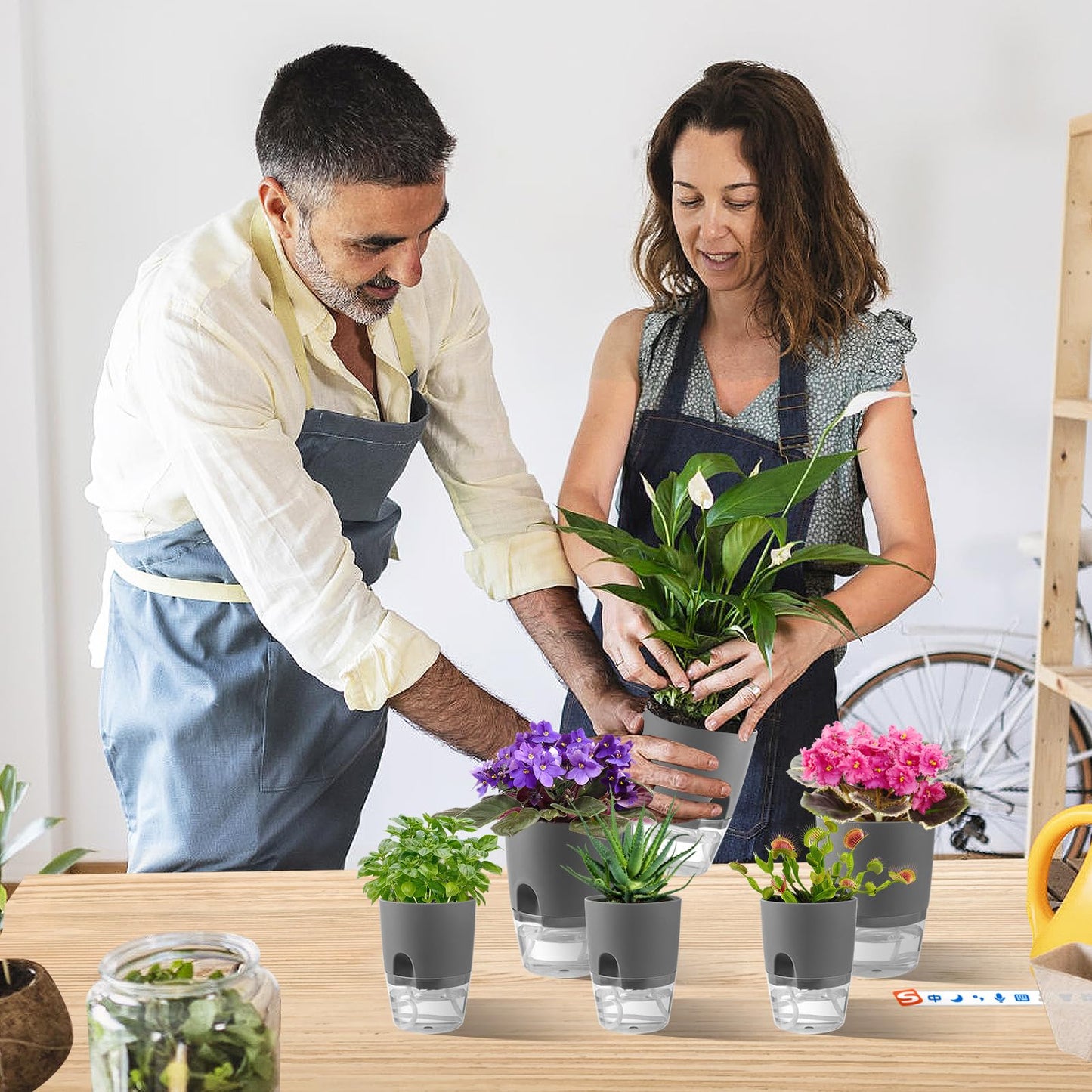 Aulock 6 pcs Self Watering Plant Pots - 4.1/3.2 in Plastic Planter with Drainage Holes, Flower Pots for African Violet, Mini Indoor Plants, Succulents, Herbs, Cactus, Basil, Grey