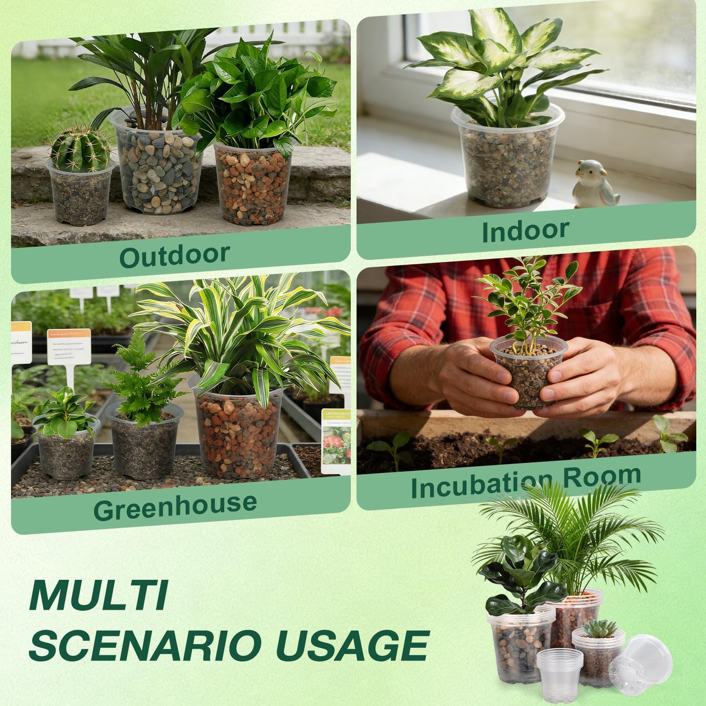 GUGEMEI 3/4/5/6 Inch Nursery Pots, 20 Pack Clear Nursery Pots with Drainage Holes, Durable Plastic Clear Pots for Plants Indoor and Outdoor, Seedling Pots for Shrubs, Herbs, Flowers, Vegetables