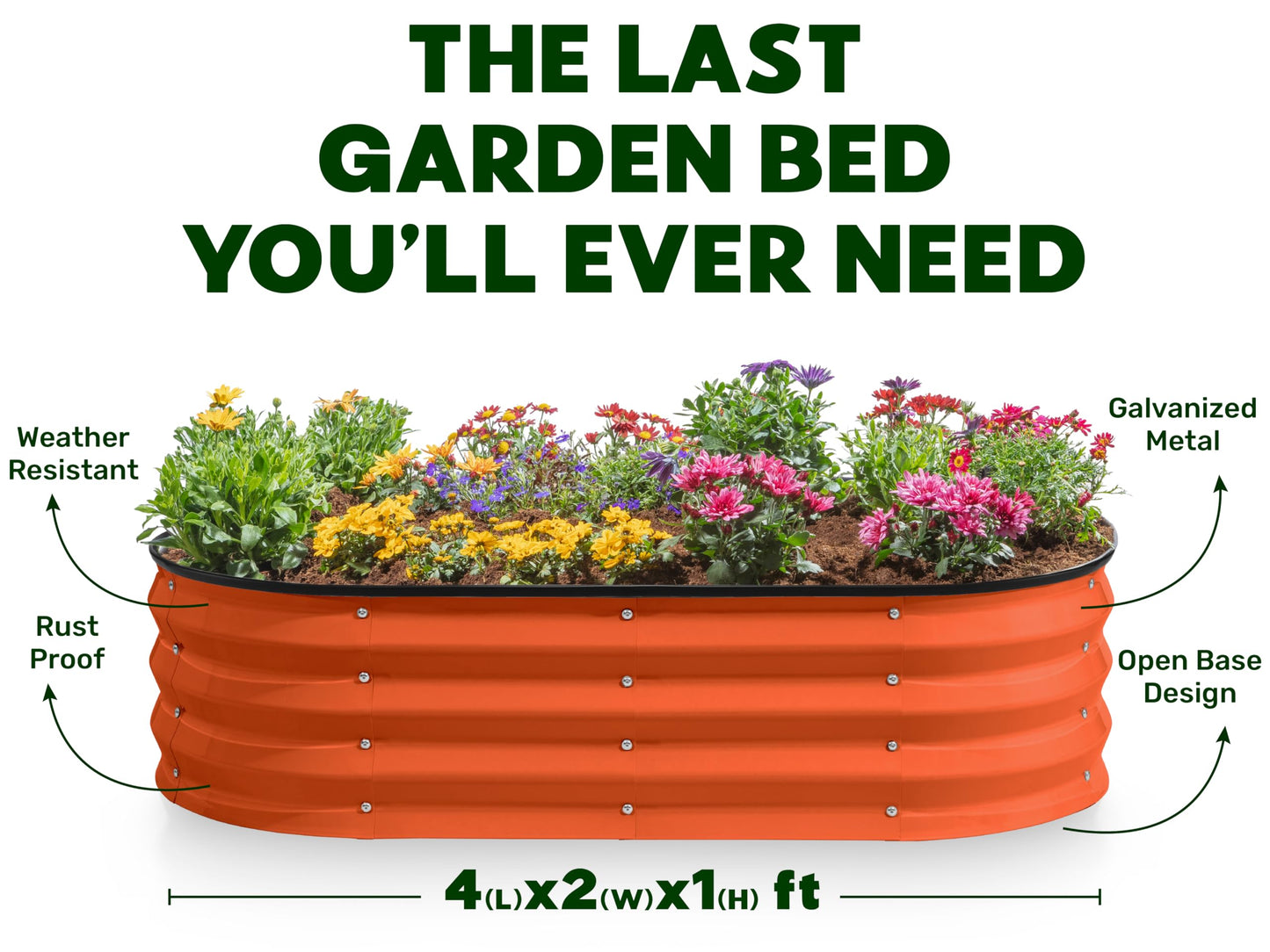 Plant & Plot Galvanized Raised Garden Beds Outdoor // 4×2×1 ft Planter Raised Beds for Gardening, Vegetables, Flowers (Orange) // Large Metal Garden Box