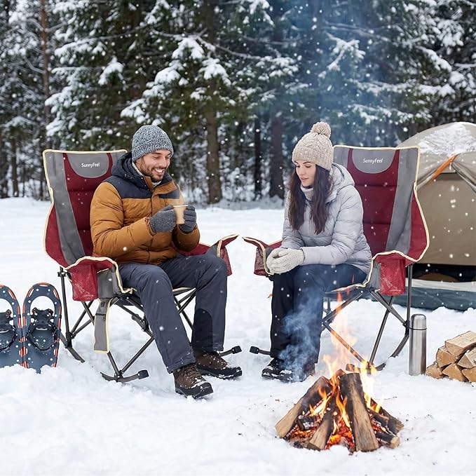 SUNNYFEEL Heated Rocking Camping Chair Fully Padded Patio Folding Chair