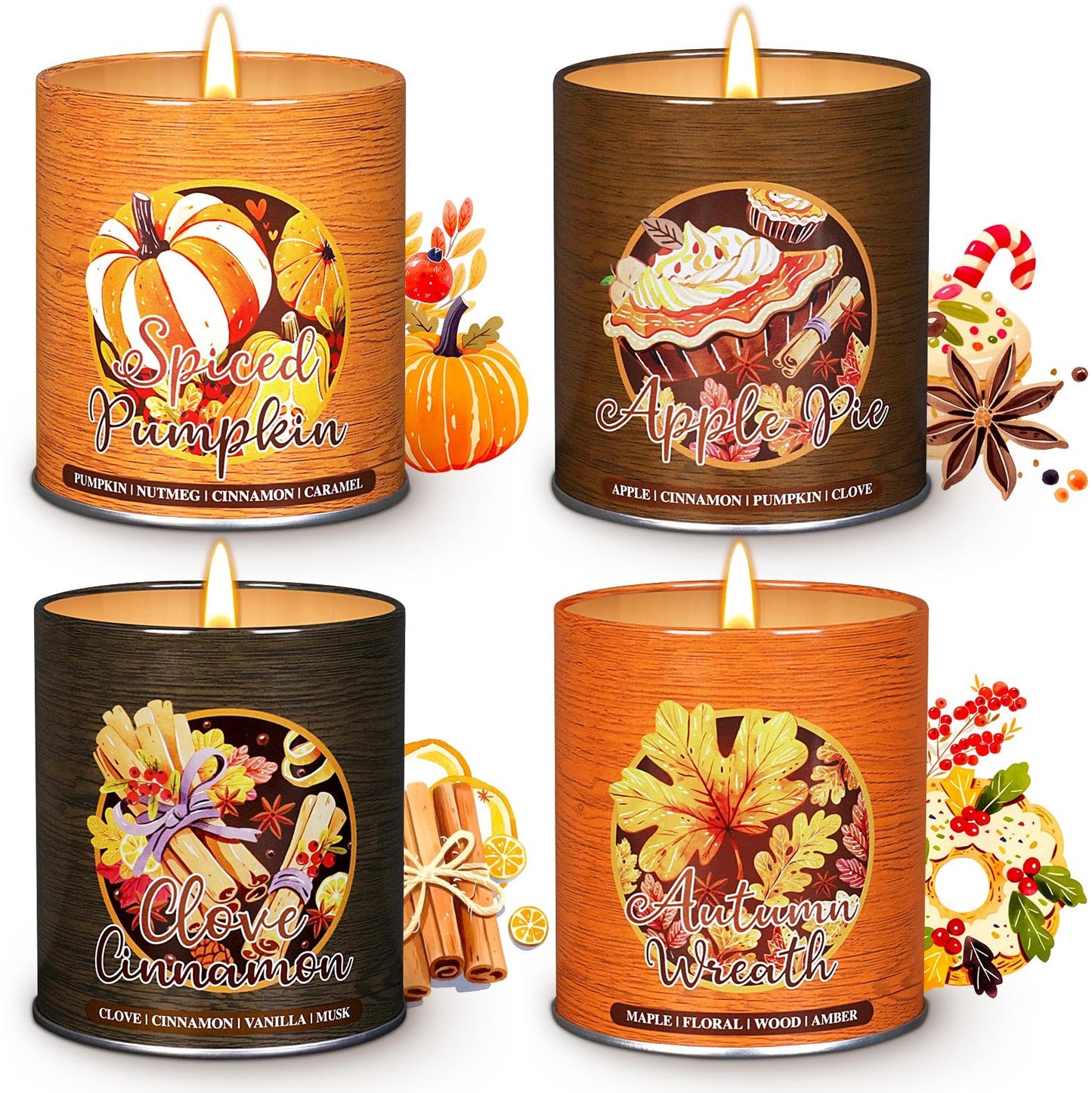 Lanpn Fall Scented Candles Gift Set, 4 Pack 36oz Soy Jar Candle, Thanksgiving Aromatherapy Candles for Woman Man, Autumn Spiced Pumpkin Fragrance Home Table Farmhouse Decoration, Tabletop Centerpiece