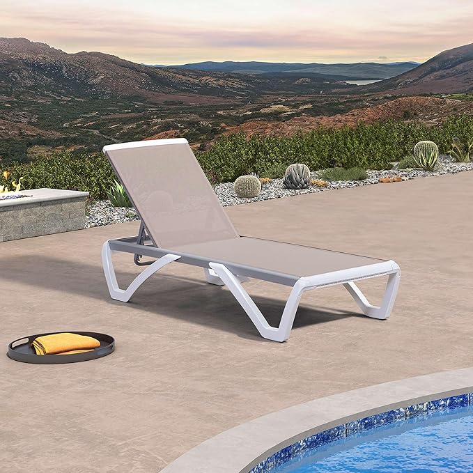 PURPLE LEAF Patio Chaise Lounge Chair Outside Aluminum Plastic Stackable