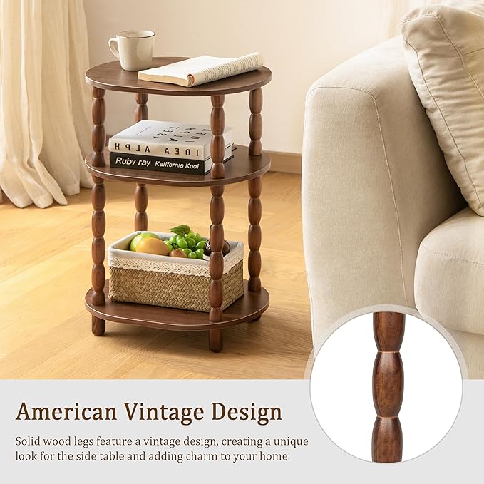 MaxSmeo Small Side Table, 3-Tier Small End Table, Modern Oval Night Stand