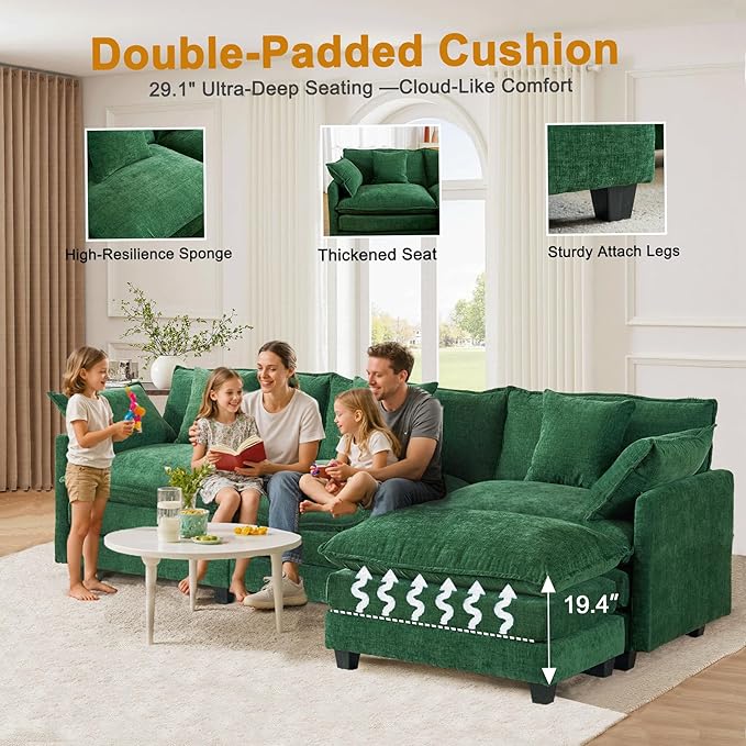 111.4" L-Shaped Cloud Chenille Sofa Sectional Couch