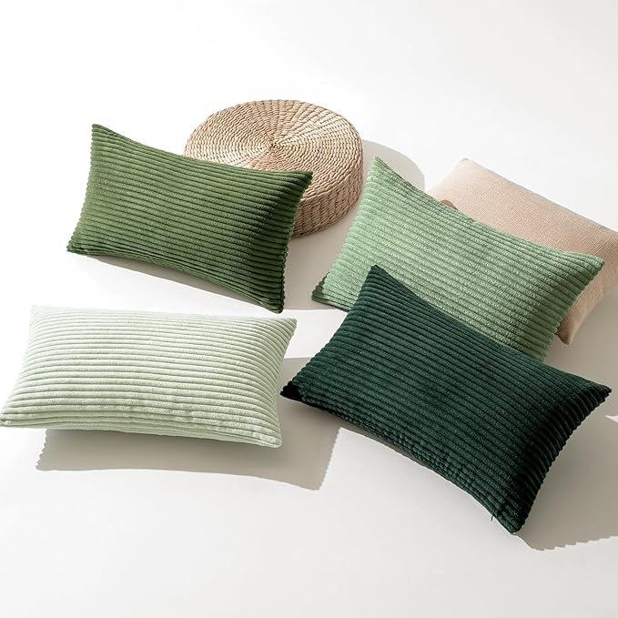 MIULEE Boho Farmhouse Sage Green Throw Pillow Covers 12x20 Inch Set of 4