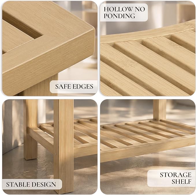 Bamboo Stool – Natural Wood Finish, Eco-Friendly Small Bench