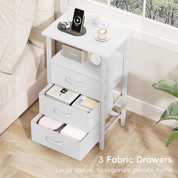 Vagusicc Night Stand with Charging Station, LED Nightstand