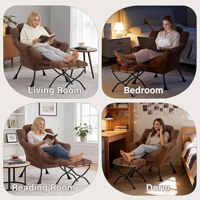 MBOOYOME Lazy Chair with Folding Ottoman, Modern Accent Armchair with Armrests