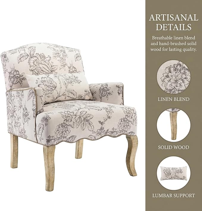Shunzhi Floral Accent Chairs Farmhouse Upholstered Armchair Linen Reading Chair