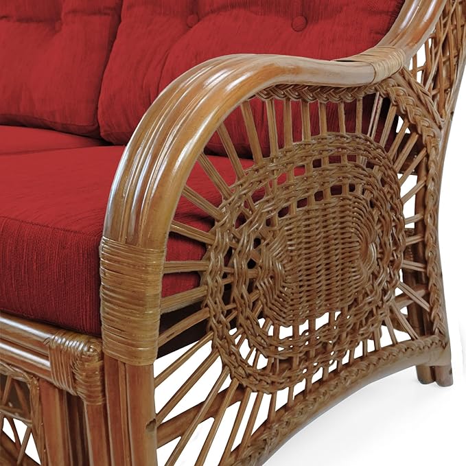 Malibu Lounge Set of 4: 2 Natural Rattan Wicker Chairs, Three-Seater Sofa