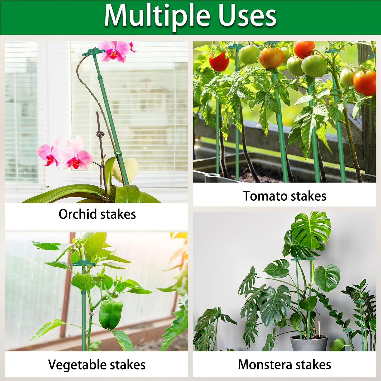 Extendable Plant Stakes, Length Scalable from 17.9IN to 42.3IN Plant Support Stake, Orchid Sticks with Clips for Indoor Outdoor,Garden Stakes for Plant,Tomato,Vegetables,Monstera,Vine - 5Pack