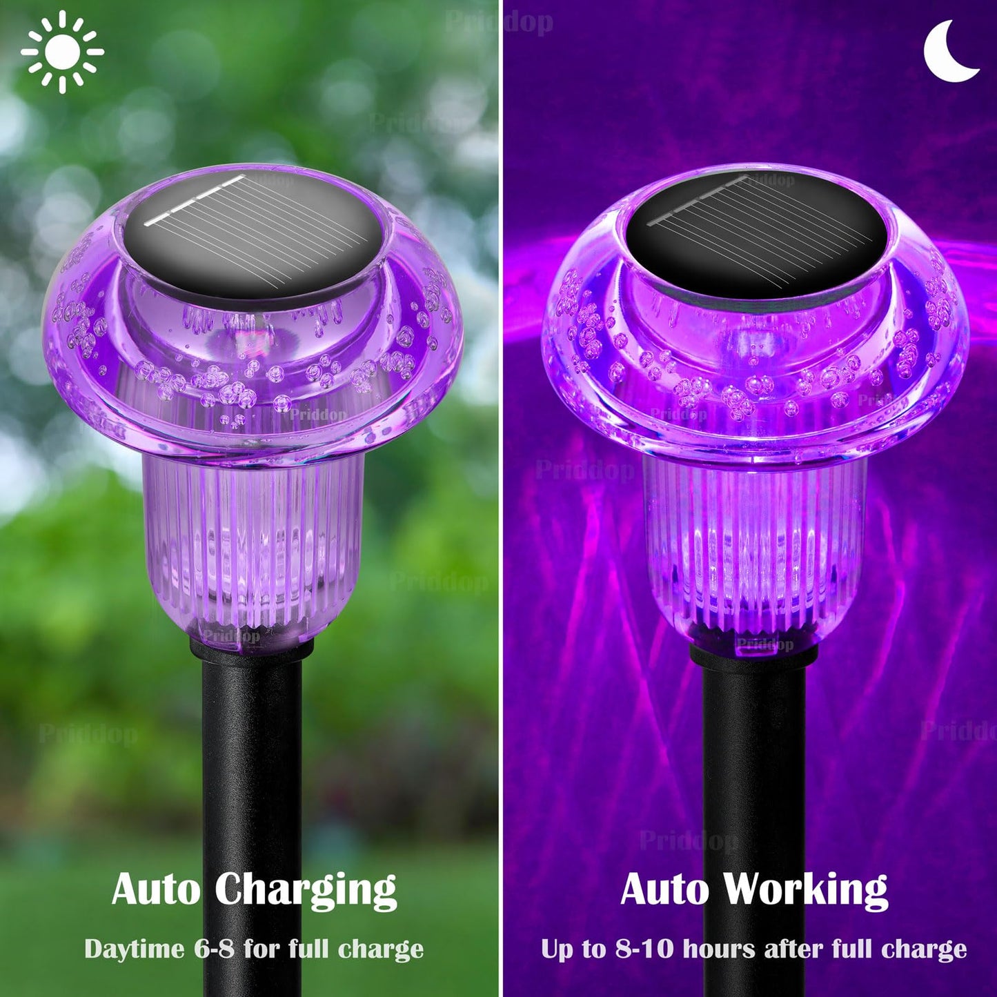 Priddop Solar Halloween Lights Outdoor 8 Pack Waterproof Purple LED