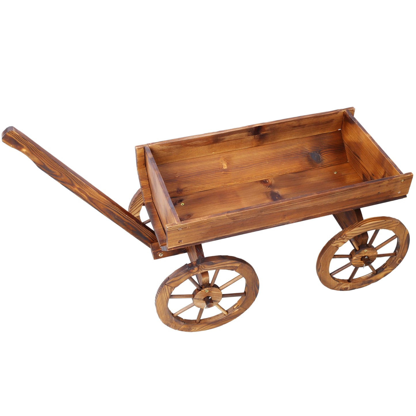 YiayiGo Rustic Wood Wagon Wheel Barrel Planter - Decorative Display Outdoor Plants Garden Decorative Garden Planter, Brown (Model 2)