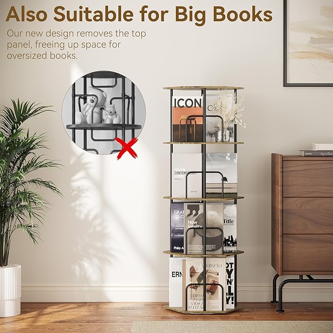 SUNMORY 4 Tier Rotating Bookshelf Tower, Revolving 360 ° Spinning Bookcase