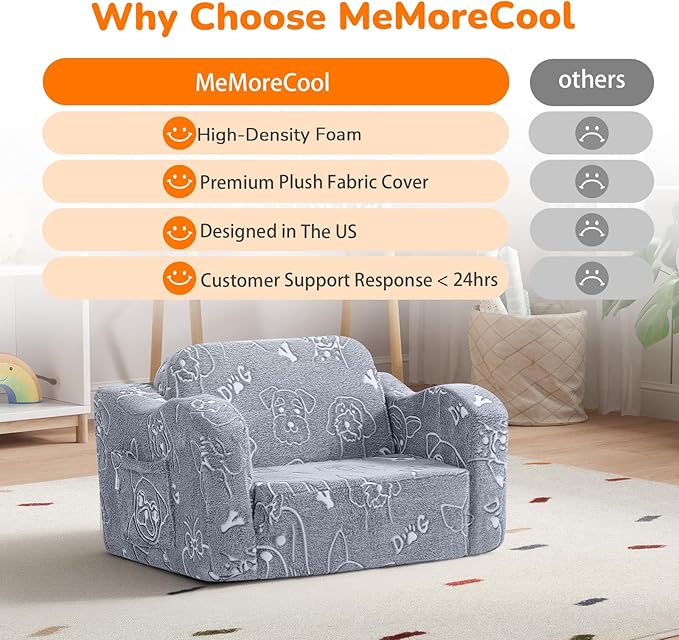MeMoreCool Glowing Dog Print Kids Chair, 2-in-1 Foldable Kids Couch