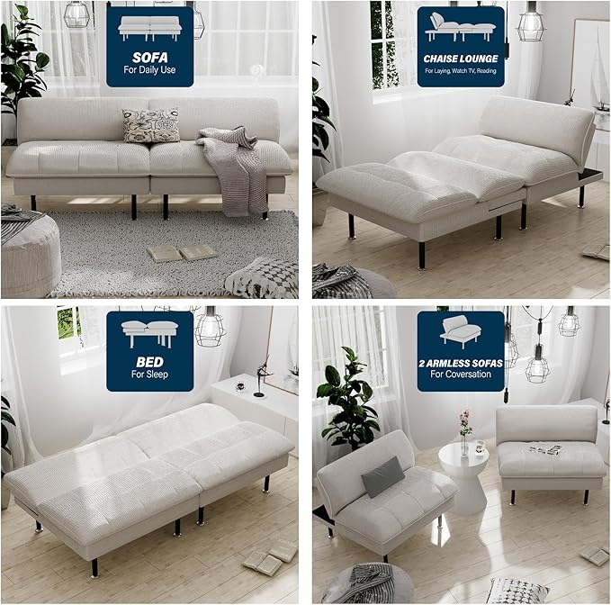Ribilake 2 Sets 70" Futon Sofa Bed, 4 1 Multi-Function Couch Sleeper