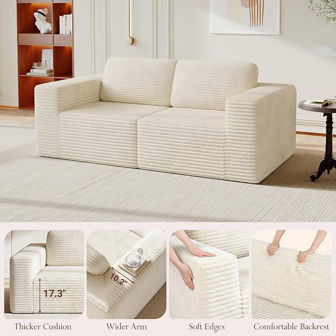 Vesgantti 80" Modular Sectional Sofa, Corduroy Cloud Couch
