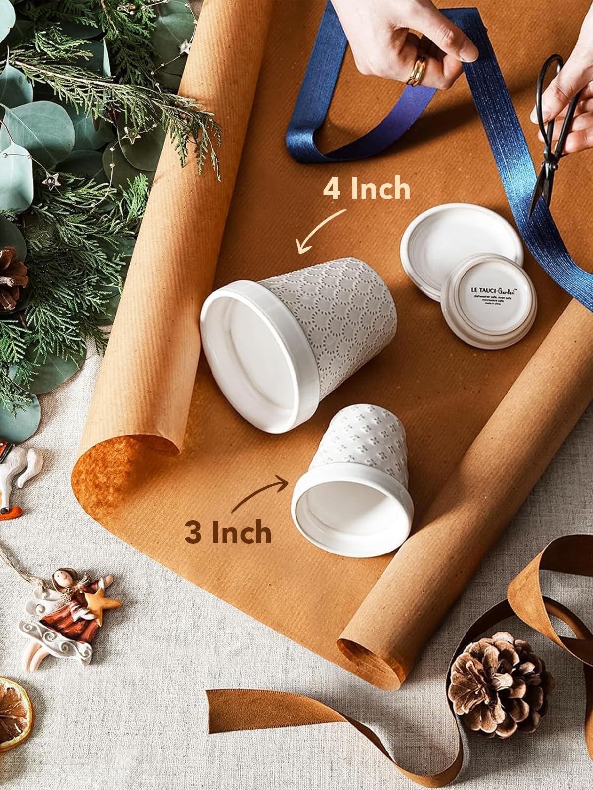 LE TAUCI 3 Inch Mini Succulent Pots - Very Small Ceramic Planter with Saucer, Tiny Embossed Flower Pots for Lithops, Mini Cactus, Air Plants, Fairy Gardens - Indoor Home Decor, Set of 4, Arctic White