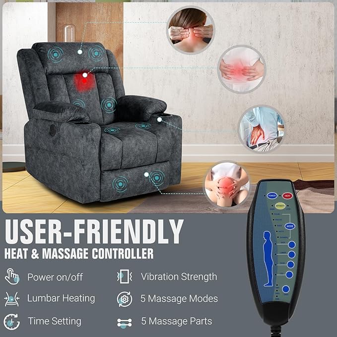LEVELEVE Retro Rocking Recliner Chair, Massage Rocker Recliner Chair