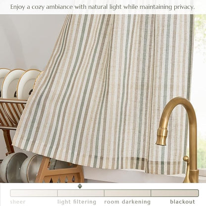 jinchan Colorful Striped Linen Kitchen Curtains 24 Inch Christmas Tier Curtains Farmhouse Modern Cafe Small Window Treatments Light Filtering Rod Pocket for Living Room Bathroom 2 Panels Multi Green