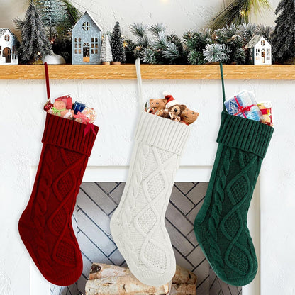 OYB Christmas Stockings，18 Inches Knitted Christmas Stockings，Large Christmas Stockings，Decorations for Family Holiday Xmas Party (Green)