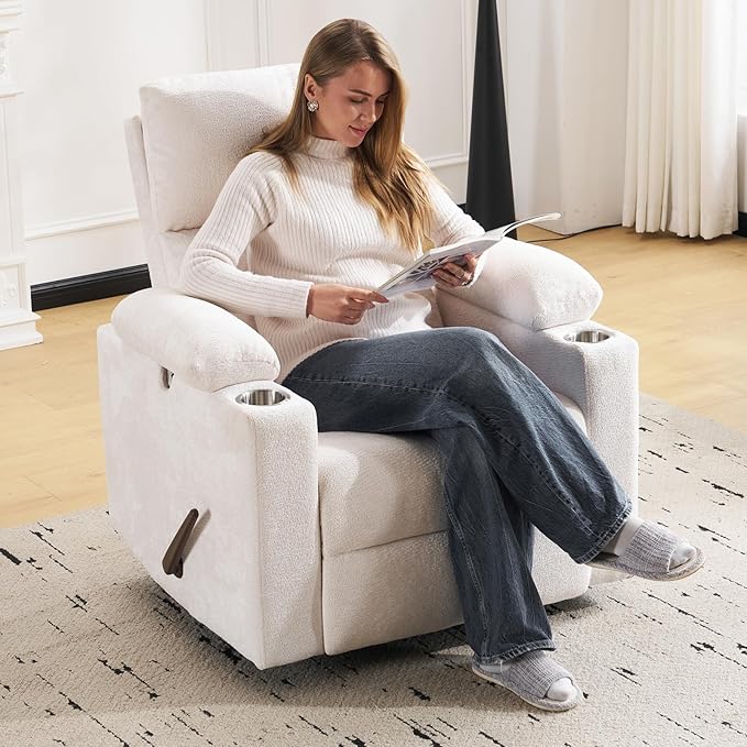Swivel Rocker Recliner with Adjustable Armrests, Rocking Nursery Chair with