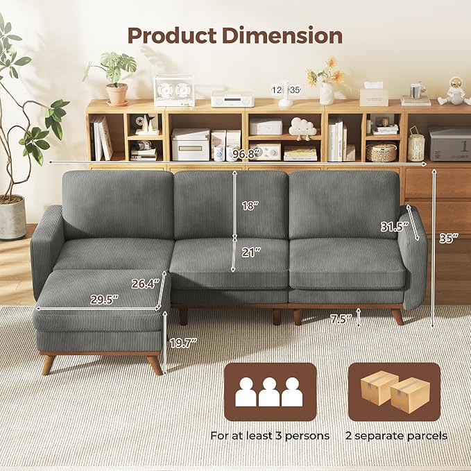 Vesgantti 97" Modular Sectional Sofa Dark Gray, L-Shaped Couch