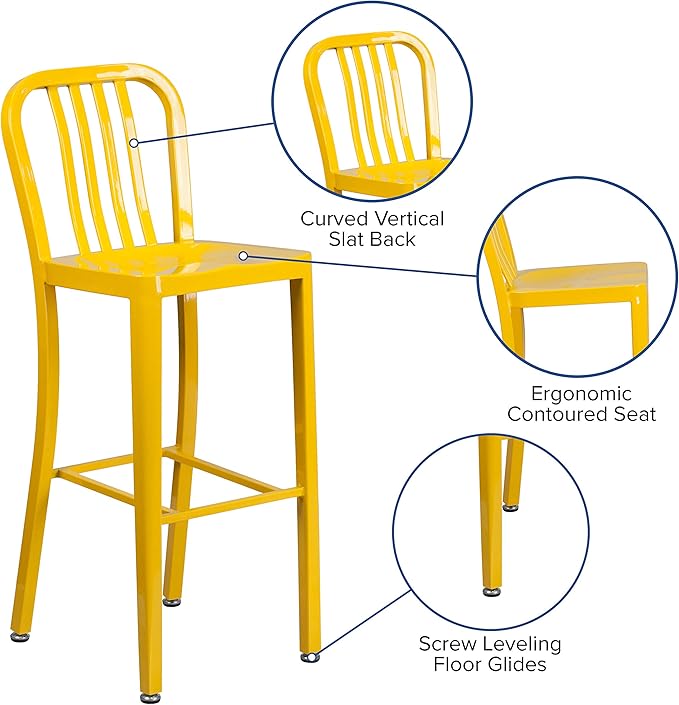 Flash Furniture Commercial Grade 30" High Yellow Metal Indoor-Outdoor Barstool