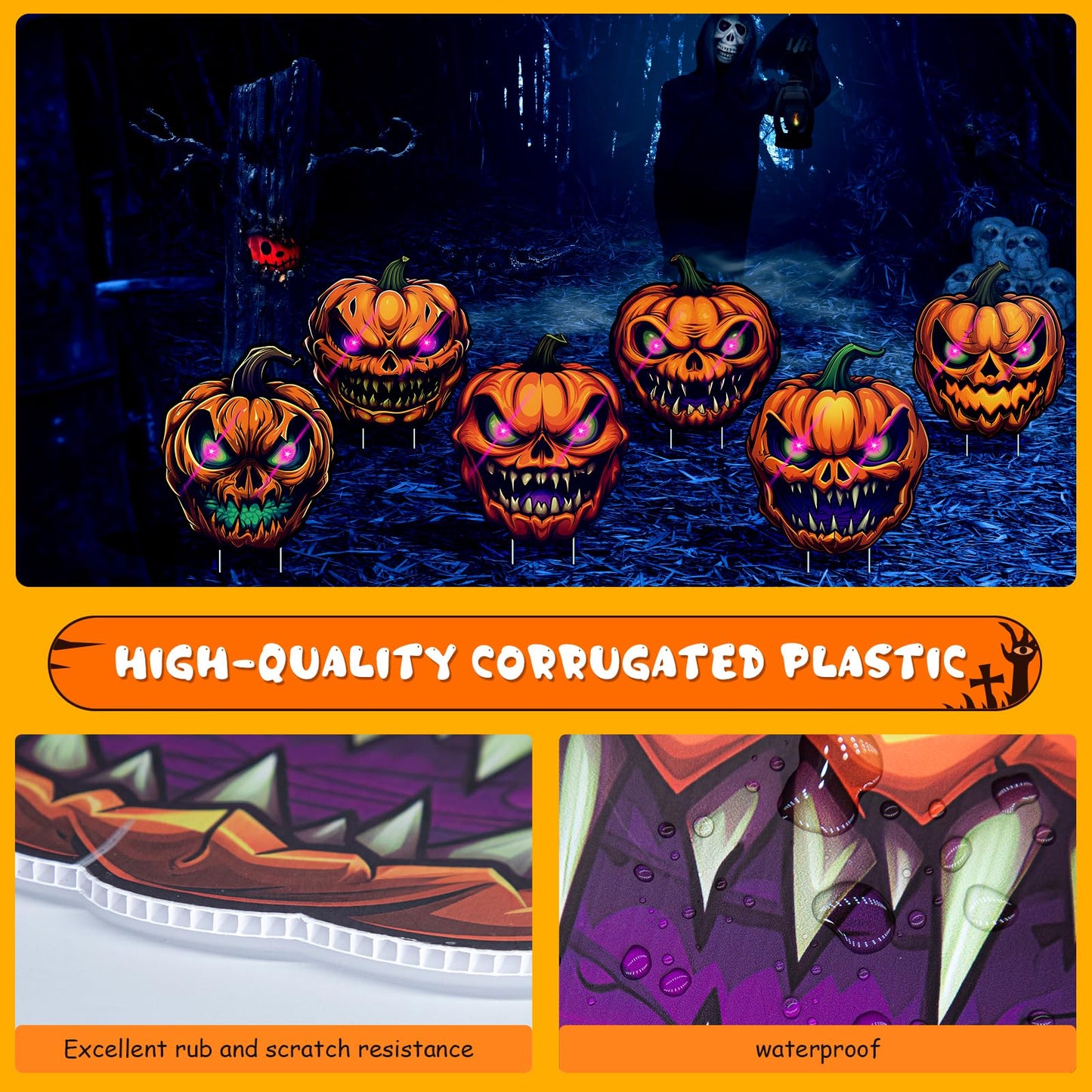 6 Pack Pumpkin Halloween Decorations Plastic Yard Signs with Stakes,Halloween Decorations Outdoor, Scary Silhouette with Glow in Dark Eyes for Outdoor Yard Lawn Garden