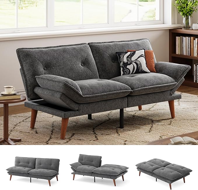 LINSY HOME Futon Sofa Bed, 3 in 1 Convertible Comfy Loveseat Sleeper Sofa Bed