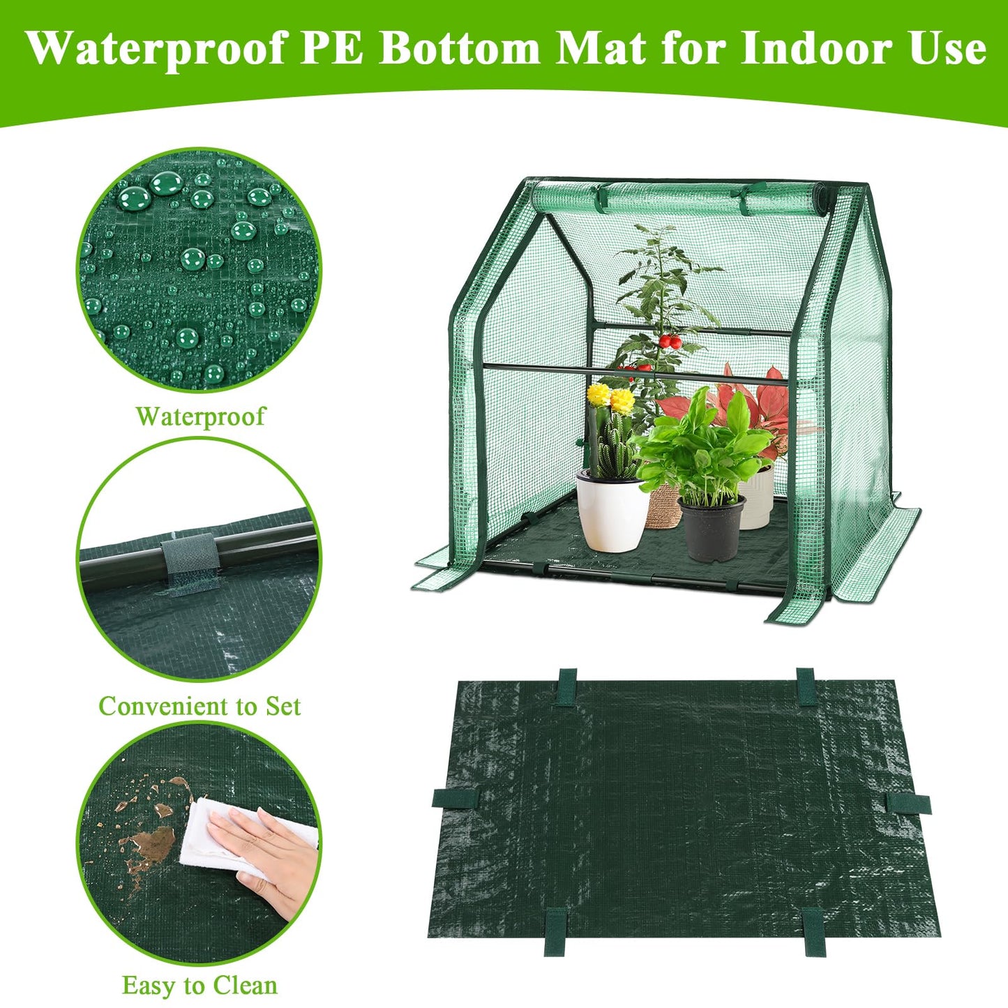 U'Artlines Portable Mini Greenhouse Small Green House with Waterproof Pad 36x18x33 Inch Plant Cover Tent for Garden Small Plants Indoor Outdoor, Green PE