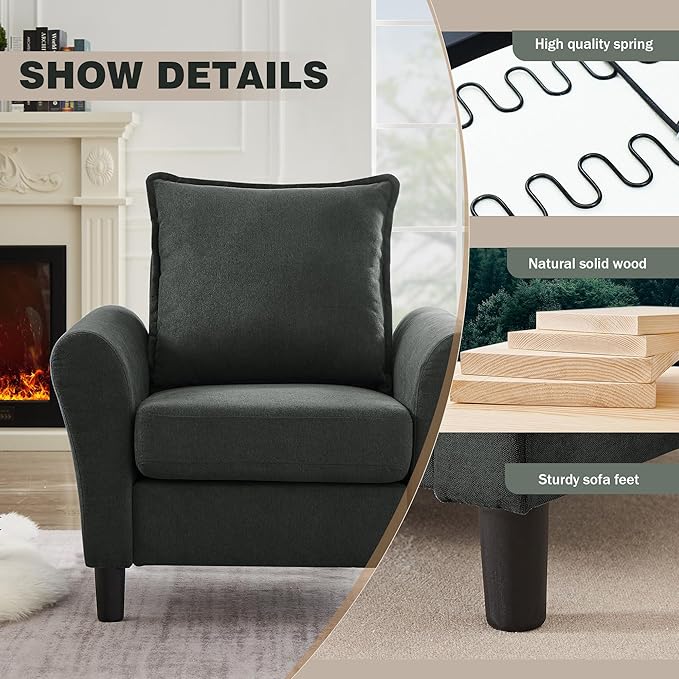 Mid-Century Accent Chairs Set of 2, Modern Linen Fabric Armchair