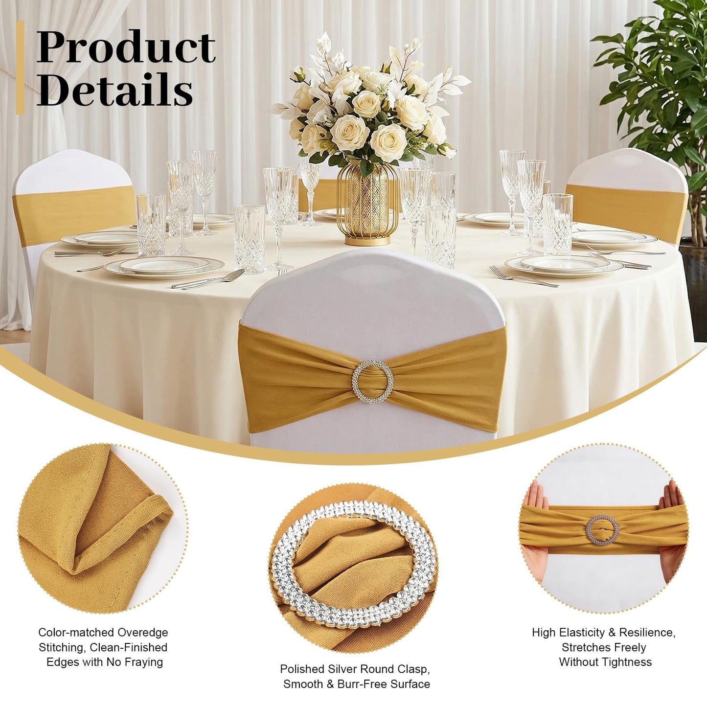 MehelloFeather Spandex Chair Sashes 20Pcs Chair Bows for Weddings Parties Holiday Celebrations and Event Decorations(Glod)