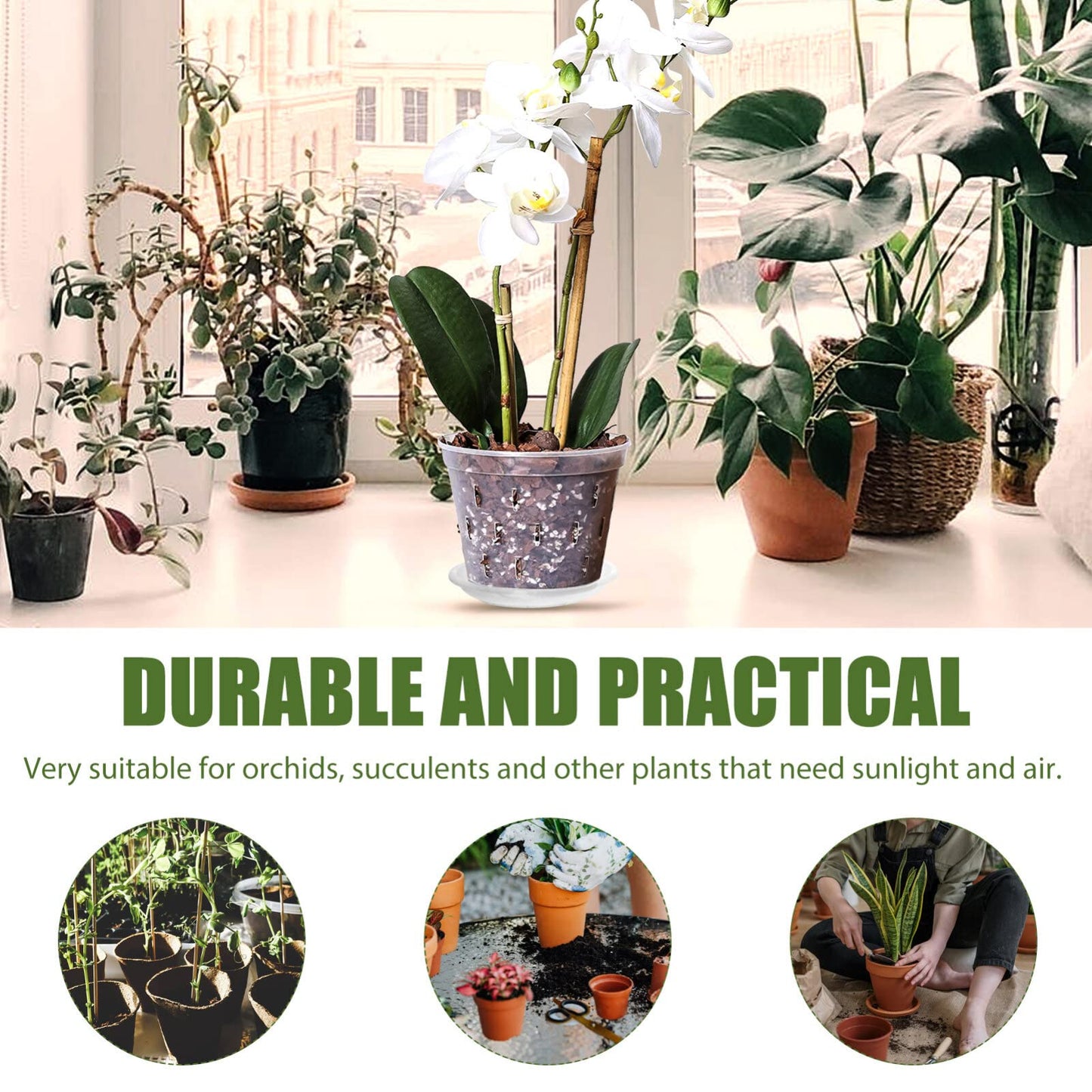 Toddmomy Slotted Orchid Pot with Tray 7.20X7.20X5.94In Clear Plastic Flower Pot for Indoor Gardening and Nursery Plants with Ventilation Holes