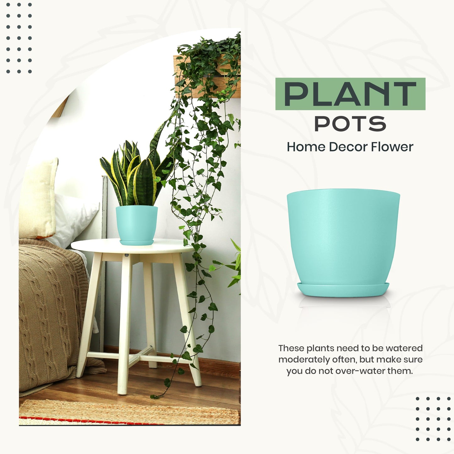 Utopia Home - Plant Pots Indoor with Drainage - 7/6.6/6/5.3/4.8 Inches Home Decor Flower Pots - Plastic Planters for Indoor Plants, Cactus, Succulents Pot (Aqua, Pack of 10)