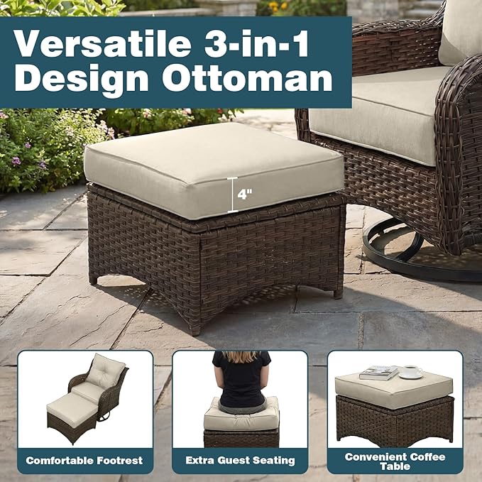 Patio Furniture Set, High Back Rattan Sofa & Swivel Rocker Chairs, Weather
