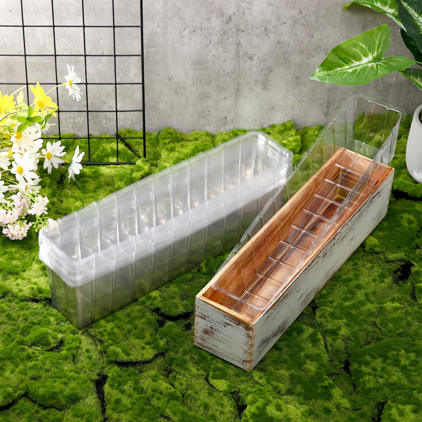 Domensi 25 Pcs Plastic Liners for Planters Planter Box Liner Clear Rectangular Plastic Window Flower Box 16.2" l x 3" W x 3.5" H for Indoor Outdoor
